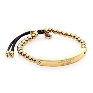 Michael Kors Gold Plate Beaded Leather Bracelet MK